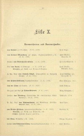 Liste X. Kammerherren und Kammerjunker