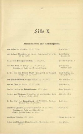 Liste X. Kammerherren und Kammerjunker