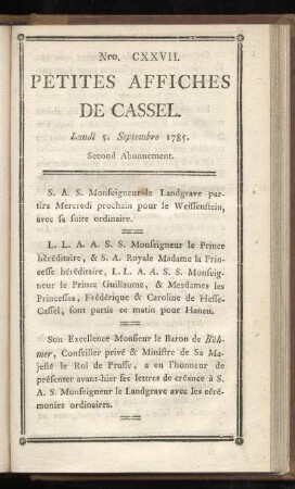 No CXVII (Lundi 5. Septembre 1785)