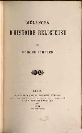 Mélanges d'histoire religieuse