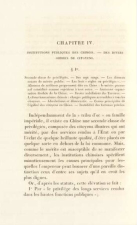 Chapitre IV. Institutions publiques des chinois. - Des divers ordres de citoyens