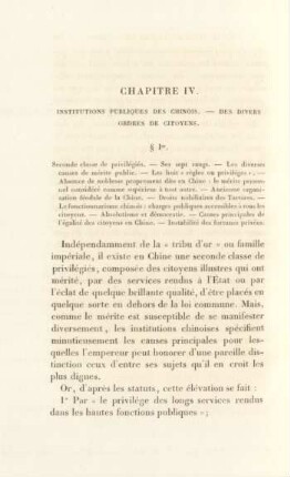 Chapitre IV. Institutions publiques des chinois. - Des divers ordres de citoyens