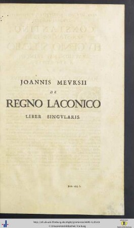 Joannes Meursius: De Regno Laconico, Liber Singularis.