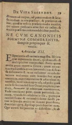 Ne Cum Canonicis Foeminae Commorentur, demptis propinquis & vetulis.