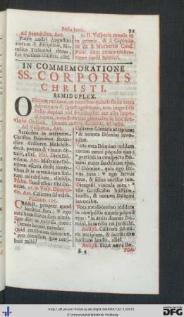 In Commemoratione SS. Corporis Christi.