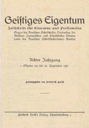 8. Jahrgang (1911/1912): Geistiges Eigentum