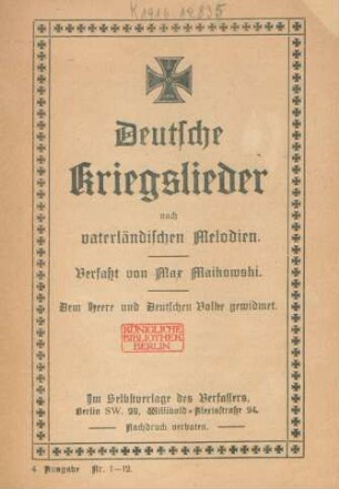 Deutsche Kriegslieder nach vaterländischen Melodien