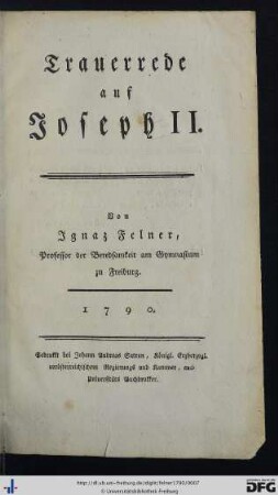 Trauerrede auf Joseph II.