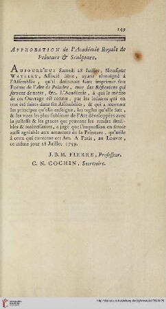 Approbation de l’Académie Royale de Peinture & Sculpture
