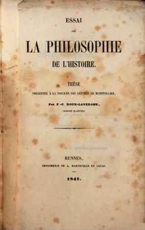 Essai sur la philosophie de l'histoire : Thèse