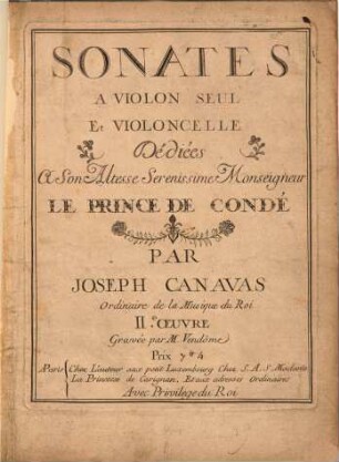 Sonates a violon seul et violoncelle, IIe oeuvre