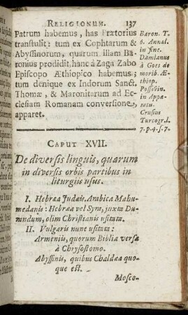 Caput XVII. De diversis linguis, quarum in diversis orbis partibus in liturgiis usus.