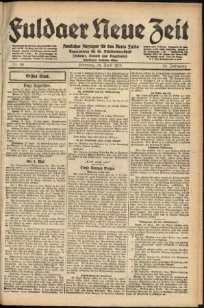 Erste Ausgabe vom Samstag, den 29. April 1922.
