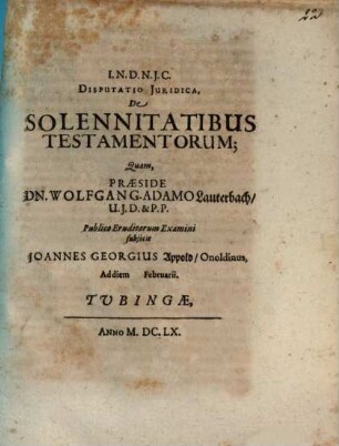 Disp. iur. de solennitatibus testamentorum