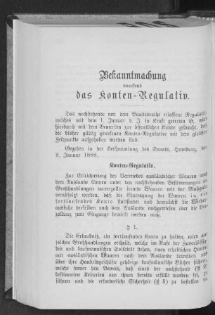 X. Bekanntmachung, betreffend das Konten-Regulativ.