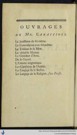Ouvrages de Mr. Caraccioli.