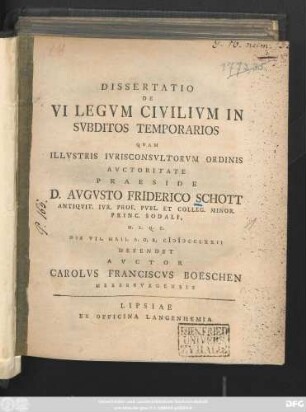 Dissertatio De Vi Legvm Civilivm In Svbditos Temporarios