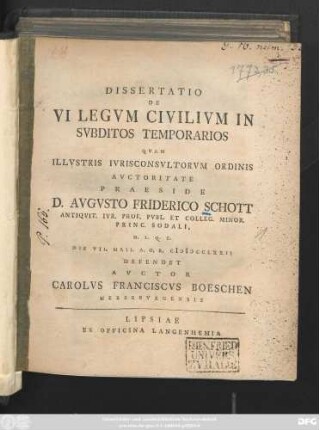 Dissertatio De Vi Legvm Civilivm In Svbditos Temporarios