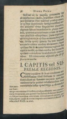 I. Capitis vel Supremae Regionis.