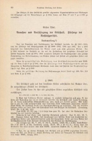 Erster Titel. Annahme und Ausschlagung der Erbschaft. Fürsorge des Nachlaßgerichts