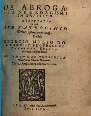 De Abrogatione Exorcismi In Baptismo Dispvtatio