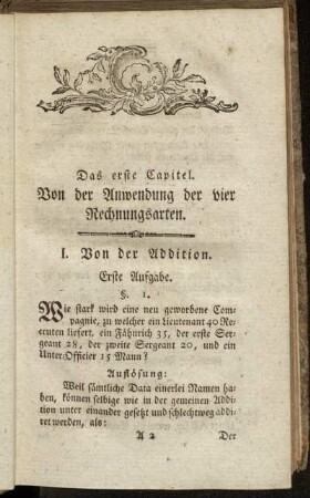 Das erste Capitel. Von der Anwendung der vier Rechnungsarten.