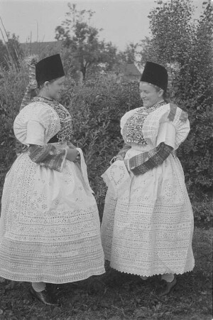 Brautjungfern in Hoyerswerdaer Tracht. : Družce we Wojerowskej drasće.