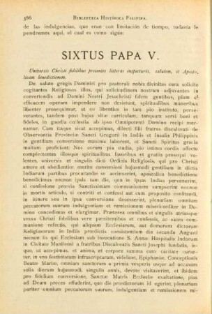 Sixtus Papa V.