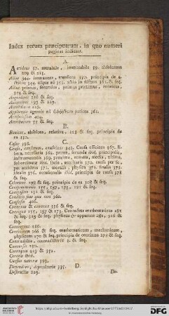 Index rerum præcipuarum, in quo numeri paginas indicant