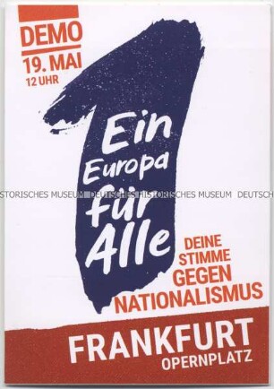Aufkleber mit Werbung für eine bundesweite Demonstration gegen Nationalismus im Vorfeld der Europawahlen