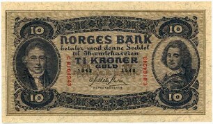 Geldschein, 10 Kroner, 1943