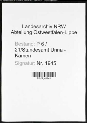 Sterberegister Standesamt Unna-Kamen