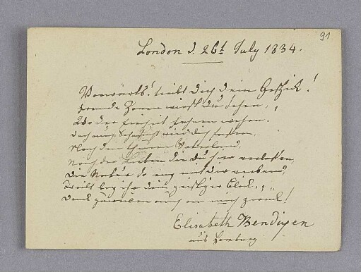 Elisabeth Bendixen. – London, 26.07.1834