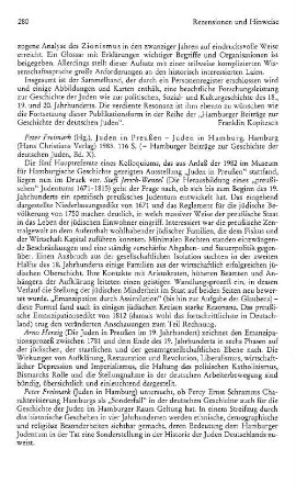Juden in Preußen, Juden in Hamburg, hrsg. von Peter Freimark, (Hamburger Beiträge zur Geschichte der deutschen Juden, 10) : Hamburg, Christians, 1983