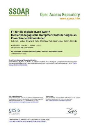 Fit für die digitale (Lern-)Welt? Medienpädagogische Kompetenzanforderungen an Erwachsenenbildner/innen
