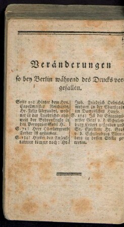 Veränderungen so bey Berlin während des Drucks vorgefallen