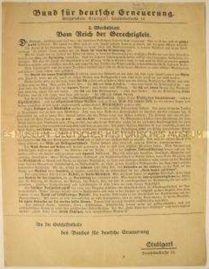 Programmatisches Werbeblatt des Bundes für deutsche Erneuerung über den Neubau Deutschlands