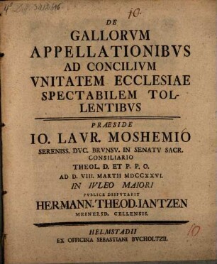 De Gallorvm Appellationibvs Ad Concilivm Vnitatem Ecclesiae Spectabilem Tollentibvs