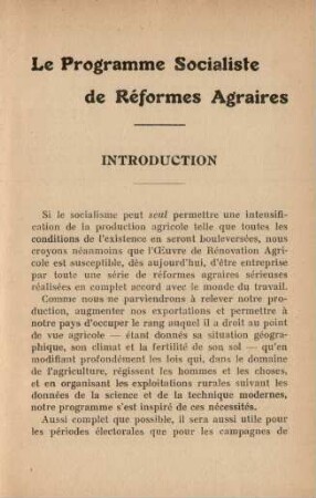 Le Programme Socialiste de Réformes Agraires