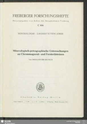 Mineralogisch-petrographische Untersuchungen an Chrommagnesit- und Forsteritsteinen