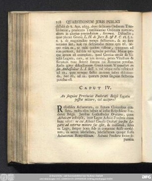 Caput IV. An singulae Provinciae Foederati Belgii Legatos possint mittere, vel accipere?