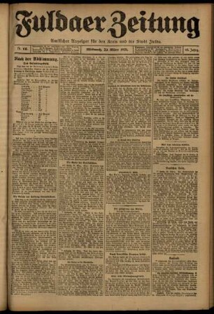Erste Ausgabe vom Mittwoch, den 23. März 1921.