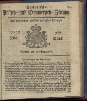 36tes Stueck, Montag den 7ten September. 1789