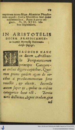 In Aristotelis Decem Praedicamenta.