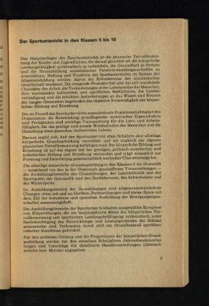 Der Sportunterricht in den Klassen 5 bis 10