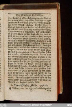 V. Vom Schlag-Fluß. Apoplexia.