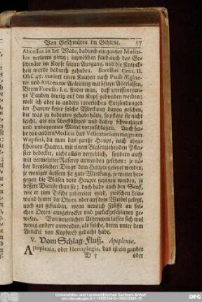 V. Vom Schlag-Fluß. Apoplexia.