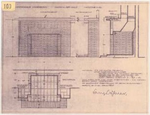 Herrenhaus Hohenborn bei Kassel Umbau: Kamin in der Halle: Grundriss, Ansichten, Schnitt 1:10