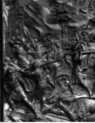 Paradiestür, Alttestamentarische Szenen, Sauls Kriege und die Enthauptung Goliaths durch David