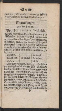 Anmerkungen zum XII. Kapittel. Von den Terminis Technicis